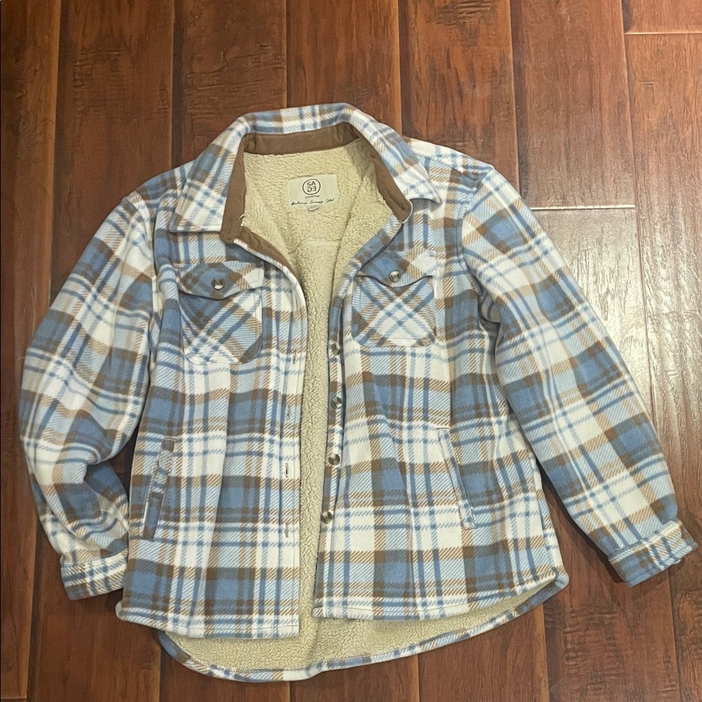 Sage Blue and Brown Plaid Utility Jacket